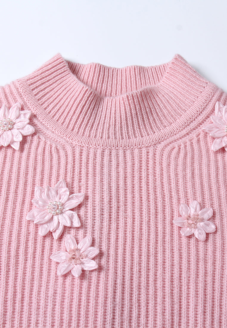 Broderie Fleurie Ribbed Knit Top