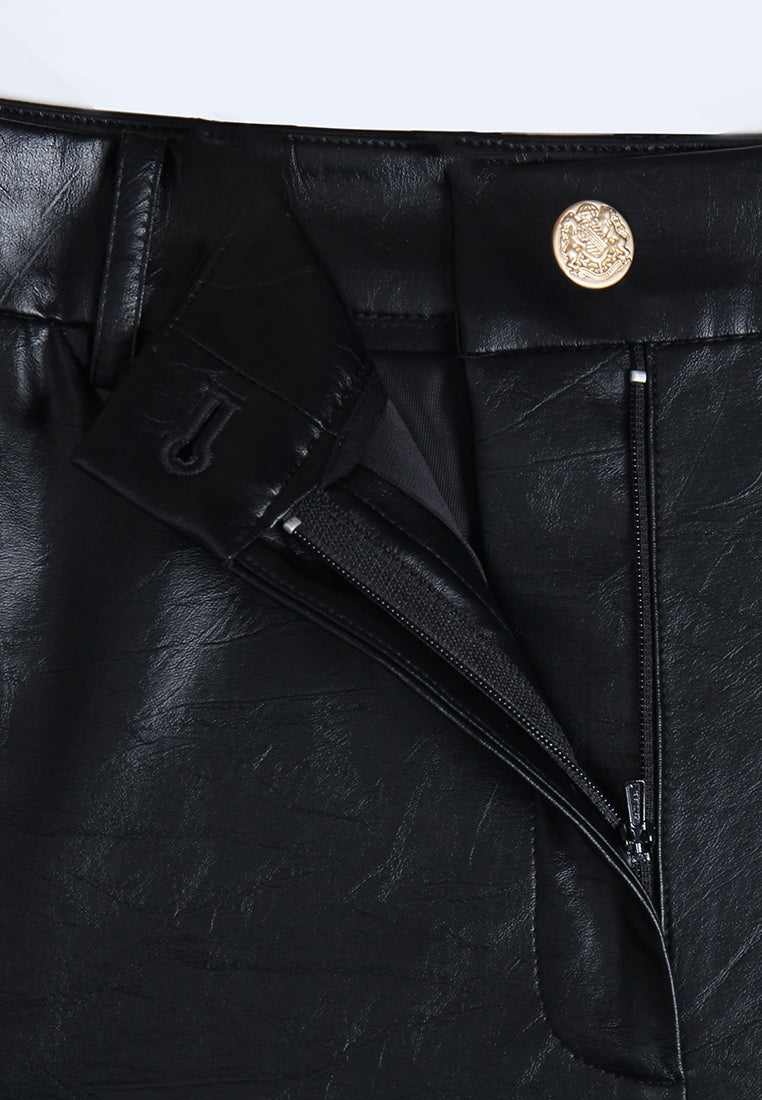 Pantalon Tailleur Large Noir en Cuir