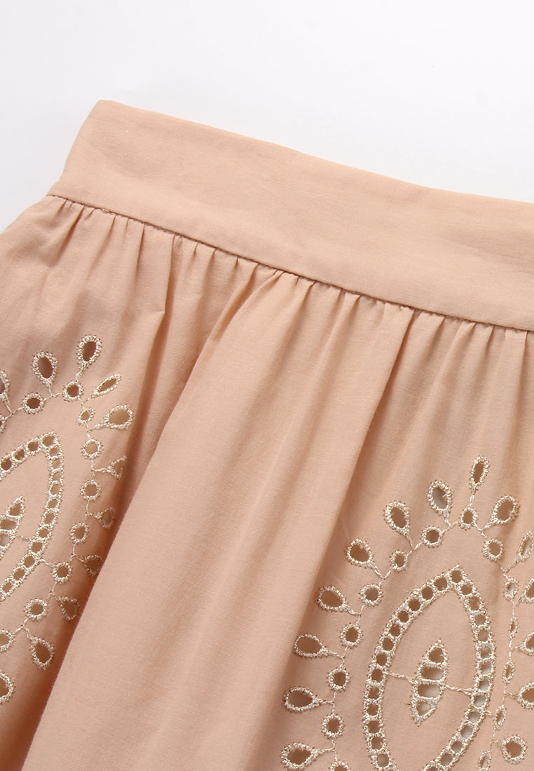 Peach Embroidered Tier Skirt