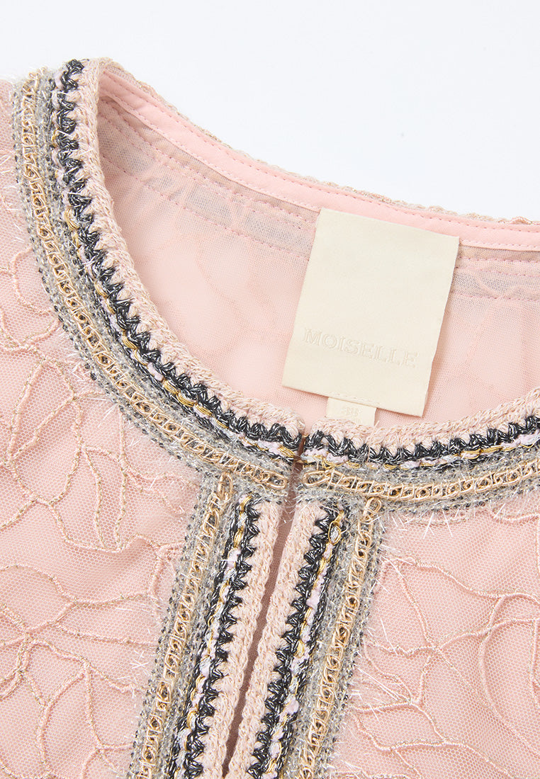 Lurex Embellished-trim Plant-embroidery Mesh Jacket