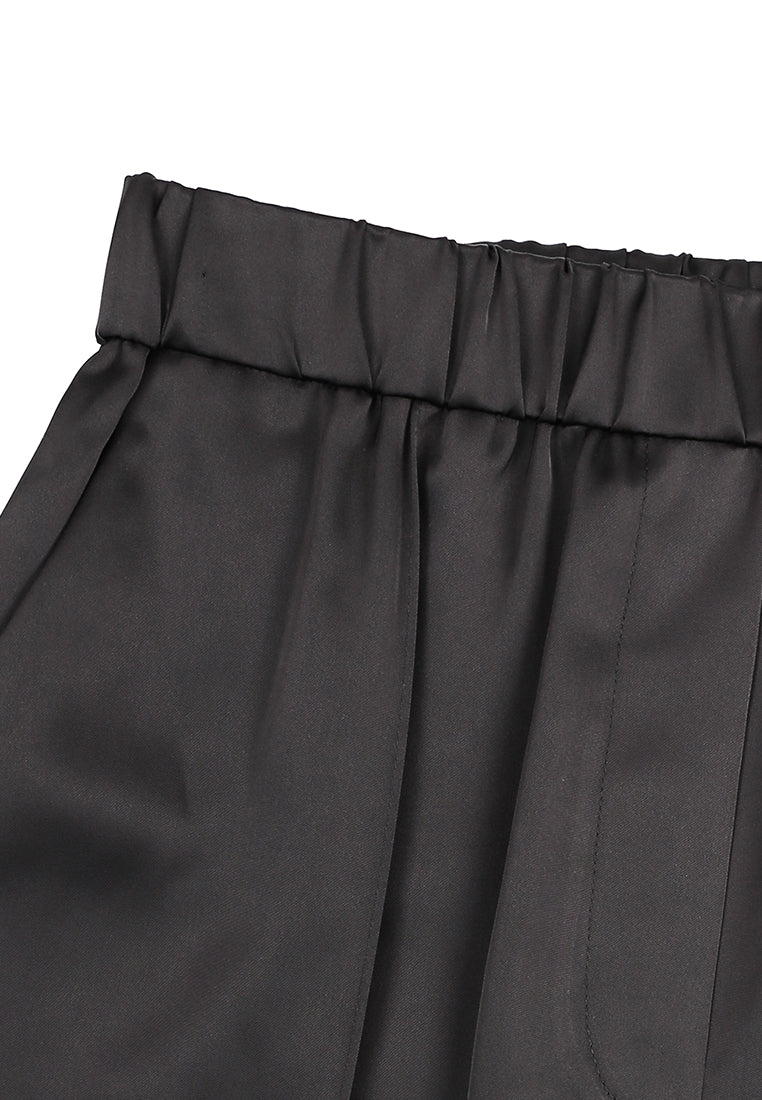 Noir Satiné Wide-Leg Trousers
