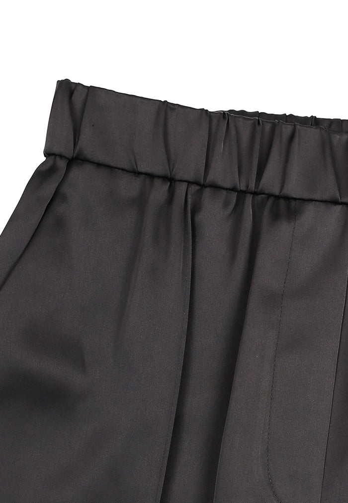 Noir Satiné Wide-Leg Trousers