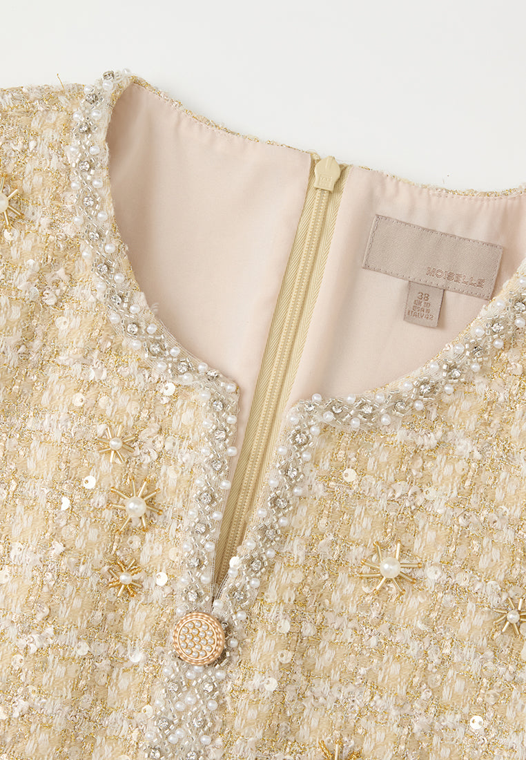 Lurex Checked Tweed Sequin-detail Embellished Dress