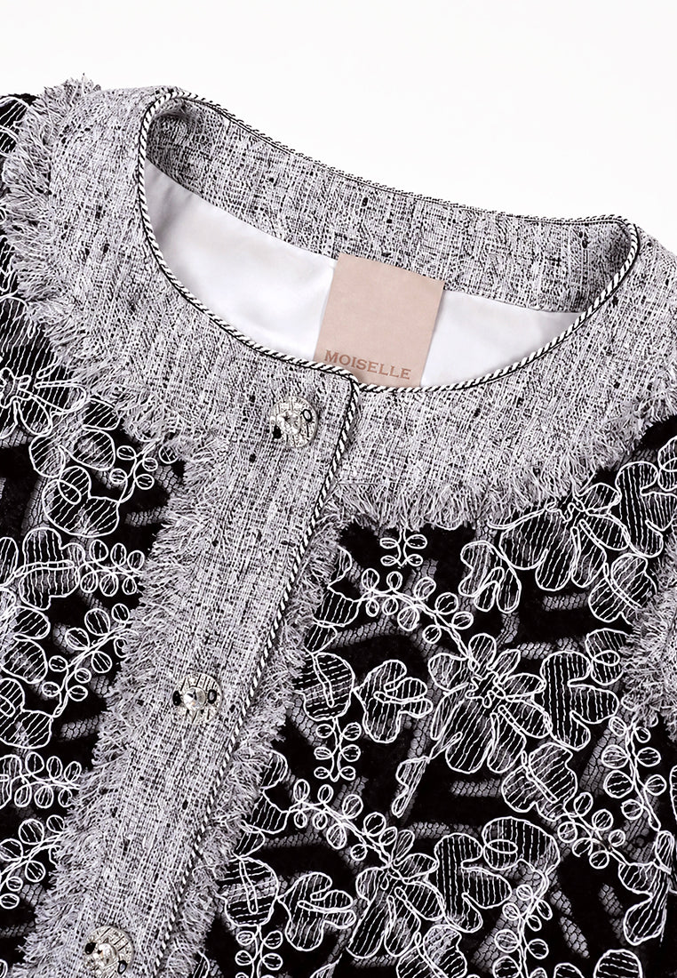 Gris Florale Sérénité Cardigan