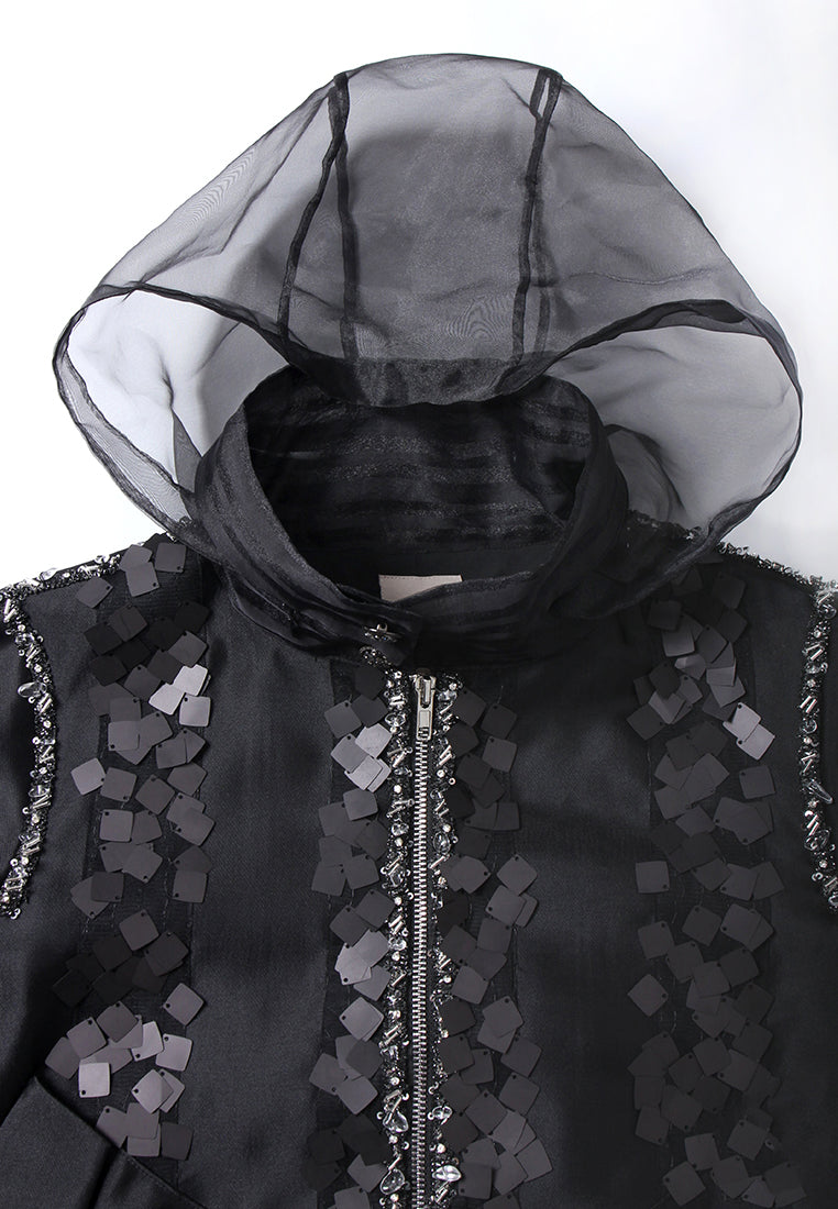 Sequin Panel Zip-Up Jacket