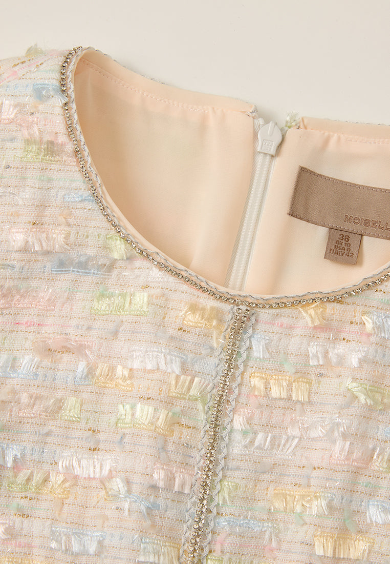 Pleated-detail Frayed-detail Crystal-trim Dress