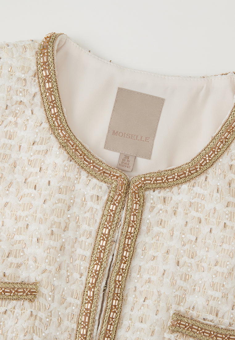 Contrasting-trim Beaded Jacket