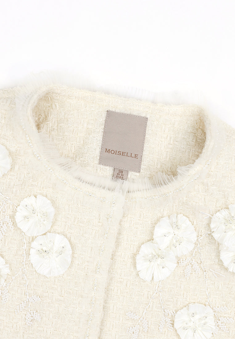 Crème Tweed Fleur Frangé Jacket