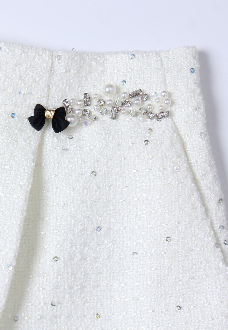 Sequin-Embellished Tweed Straight-Leg Trousers