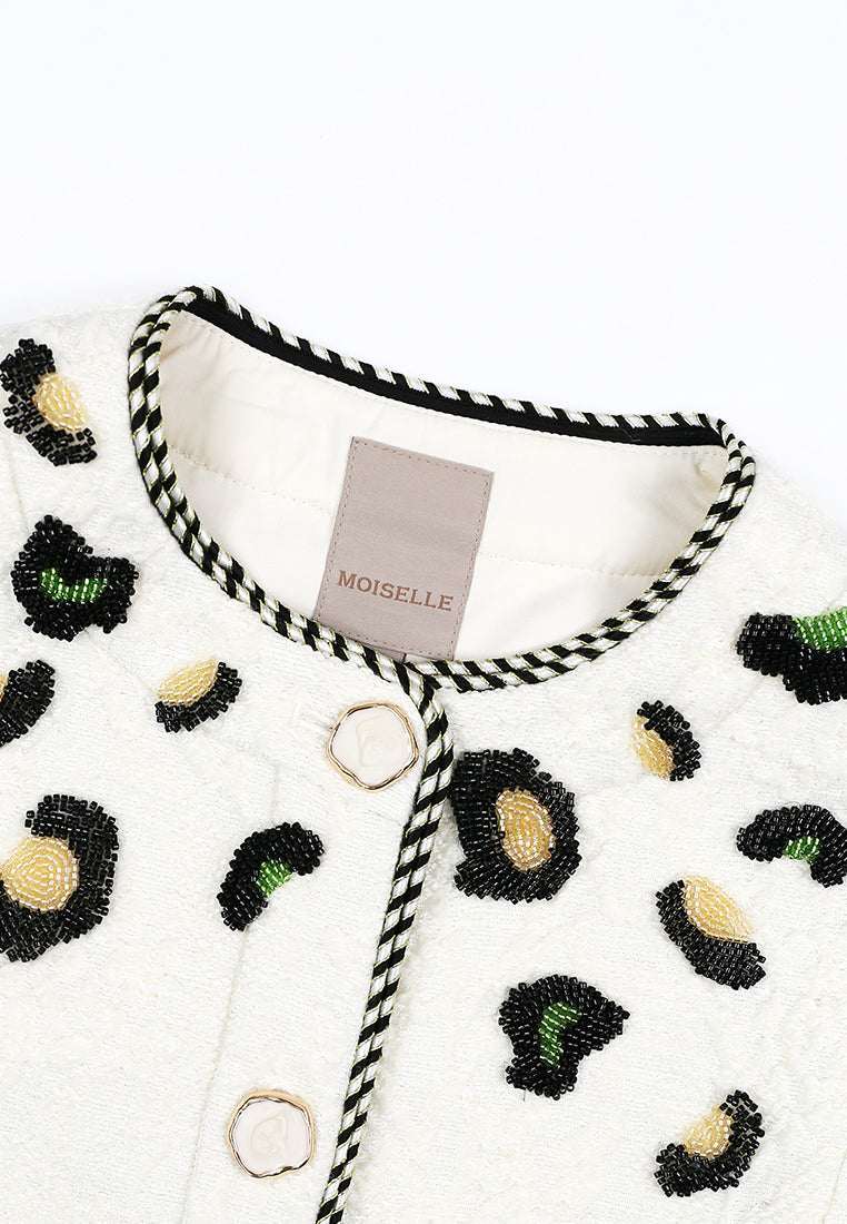 Blanc Tweed Leopard Tresse Jacket