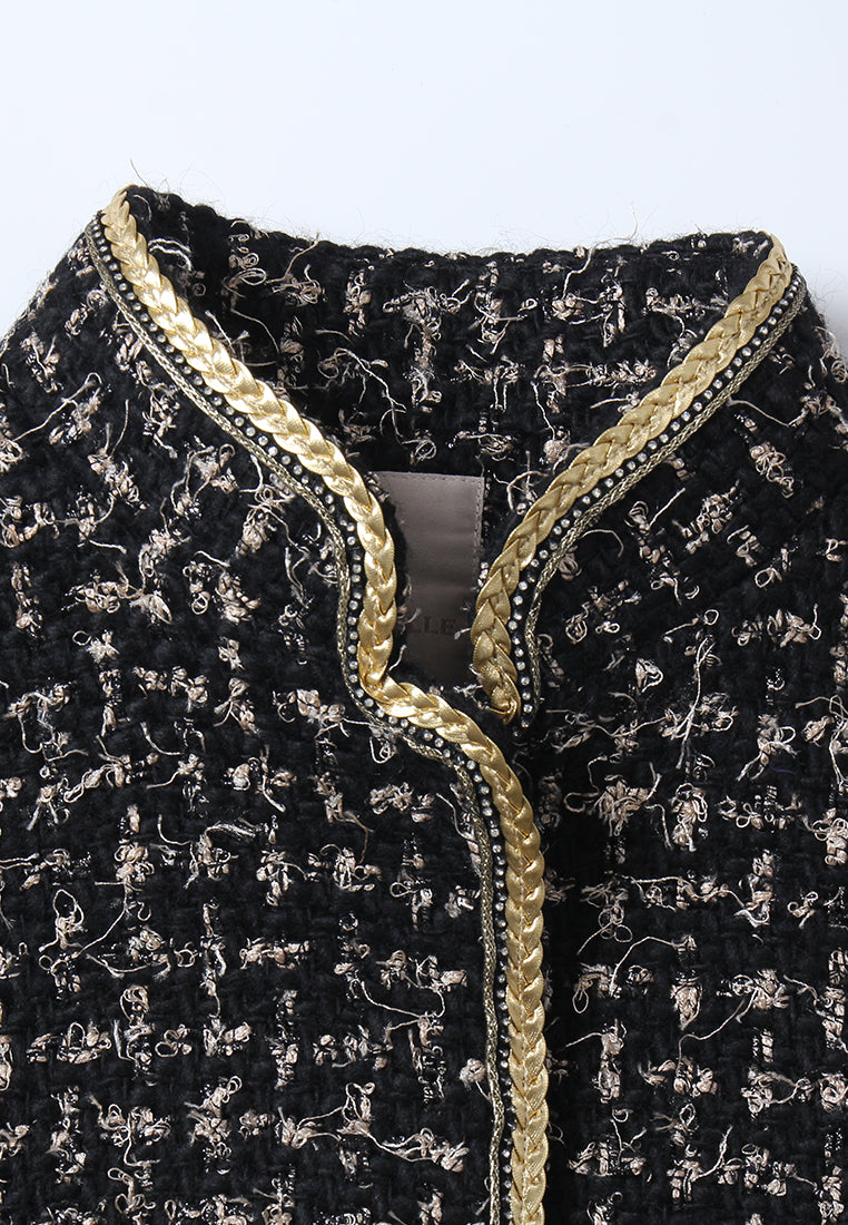 Éclat Embellished Sleeve Tweed Coat