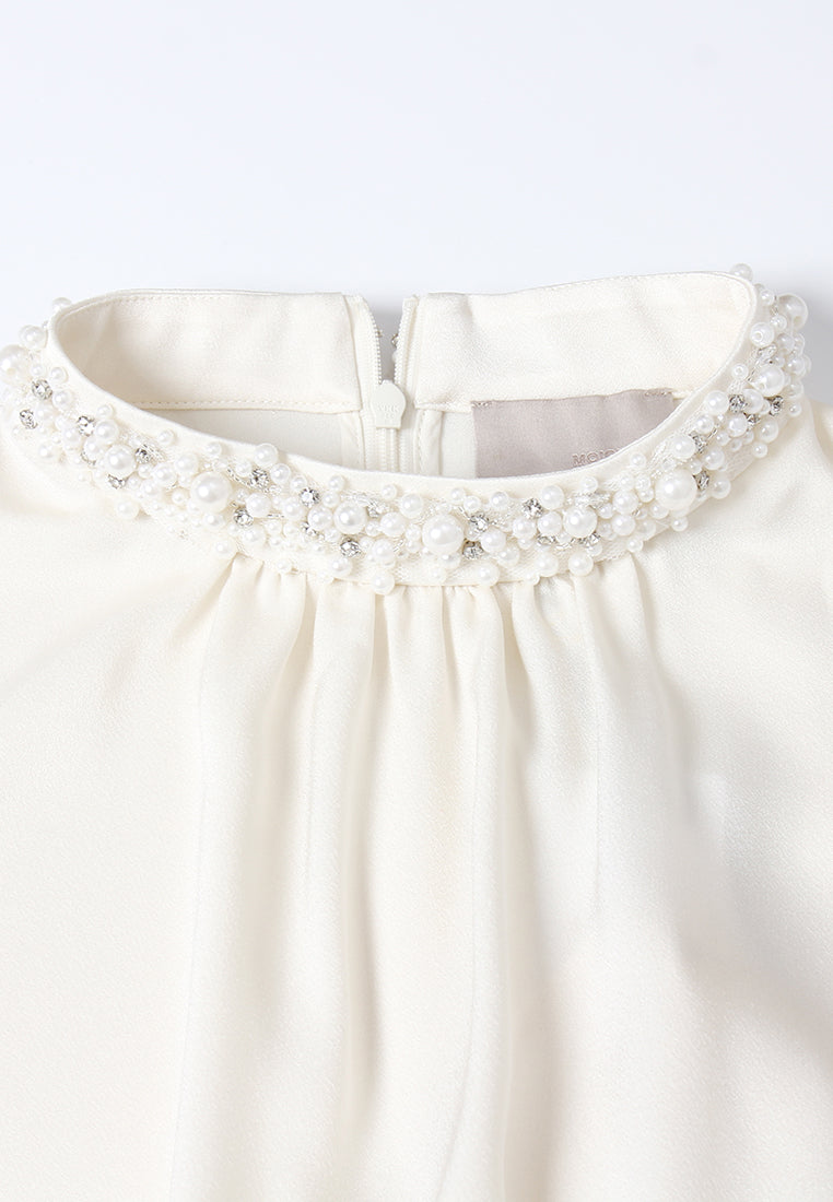 Embellished High-Neck Pleated Blouse