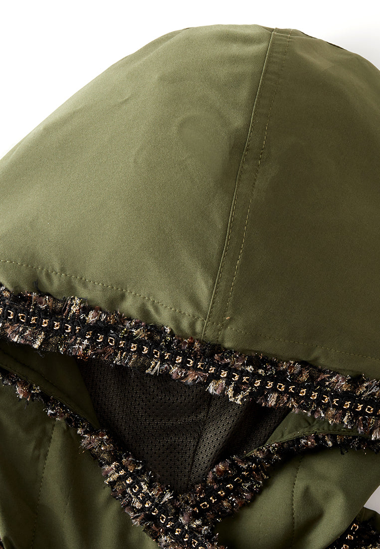 Frayed-and-chain-trim Drawstring Hooded Parka