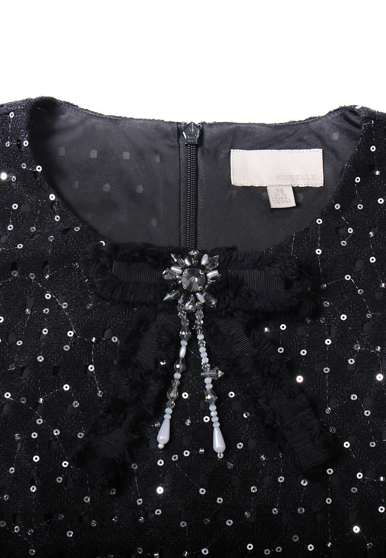 Embellished Bow Sequin Blouse