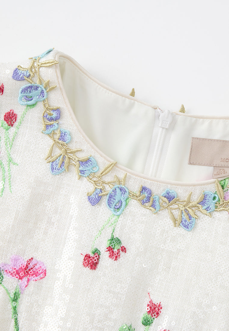 Appliqué-detail Embroidered Sequined Cheongsam