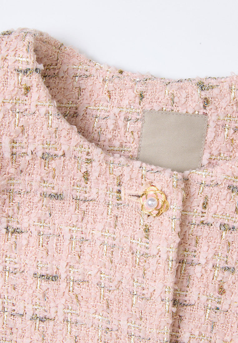 Chain-belt Checked Pocketed Tweed Dress