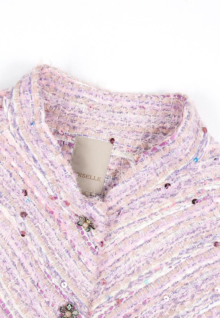 Rose Tweed Chevron Bijou Coat