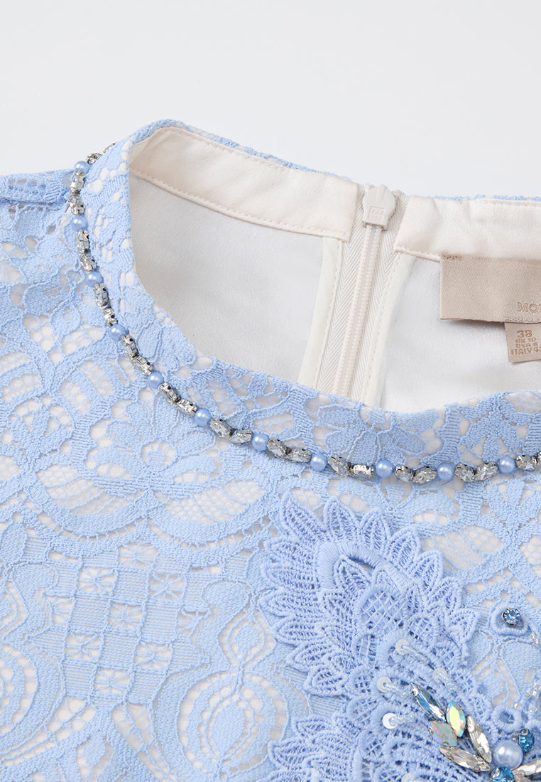 Embellished Butterfly Appliqué Lace Shirt