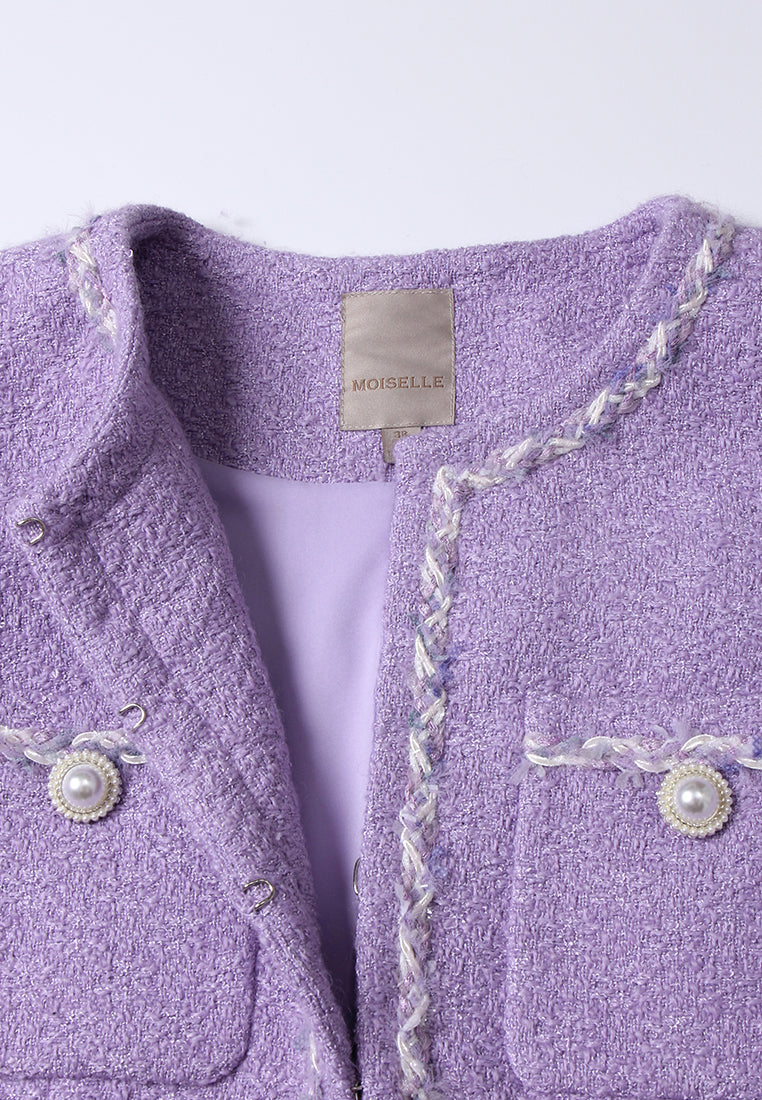 Contrast-trim Pocketed Tweed Jacket