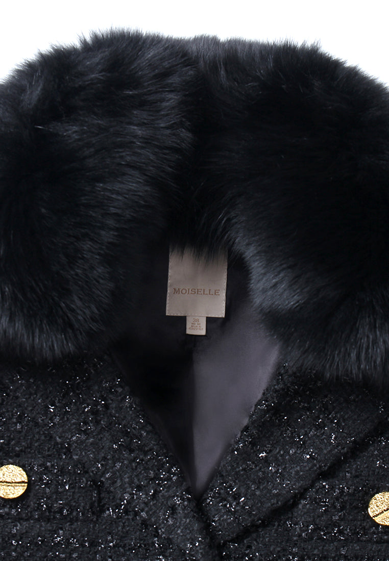 Noir Étoilé Manteau en Tweed