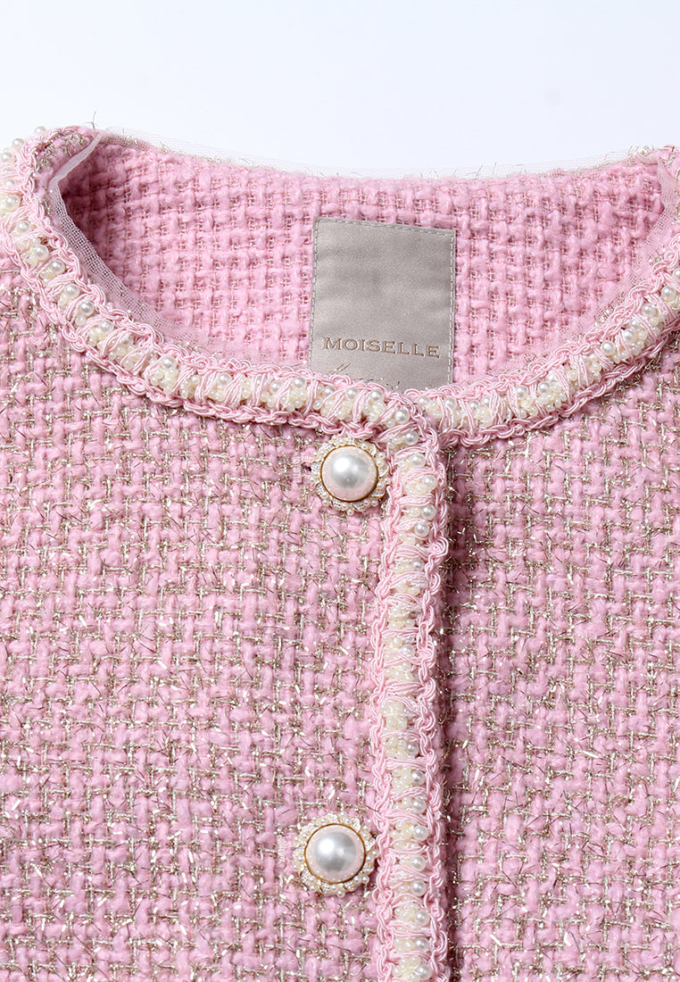 Pink Tweed Jacket with Pearl Buttons
