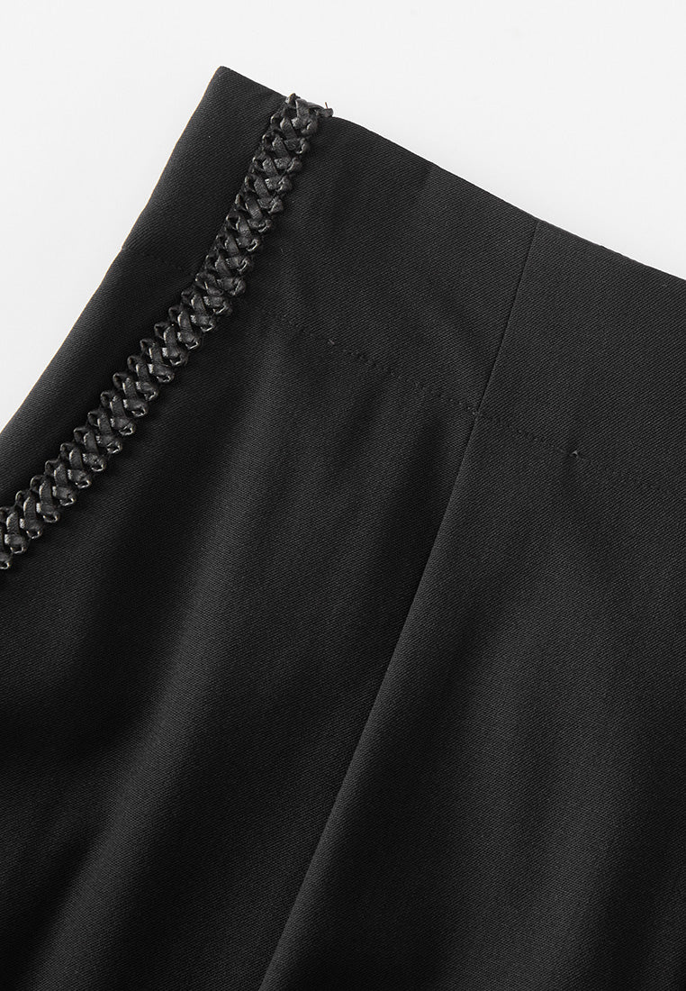 Wide-leg Flared Pleated-detail Faux Leather-trimmed Trousers