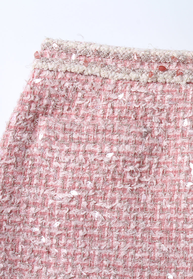Fleur-Trim Tweed Skirt