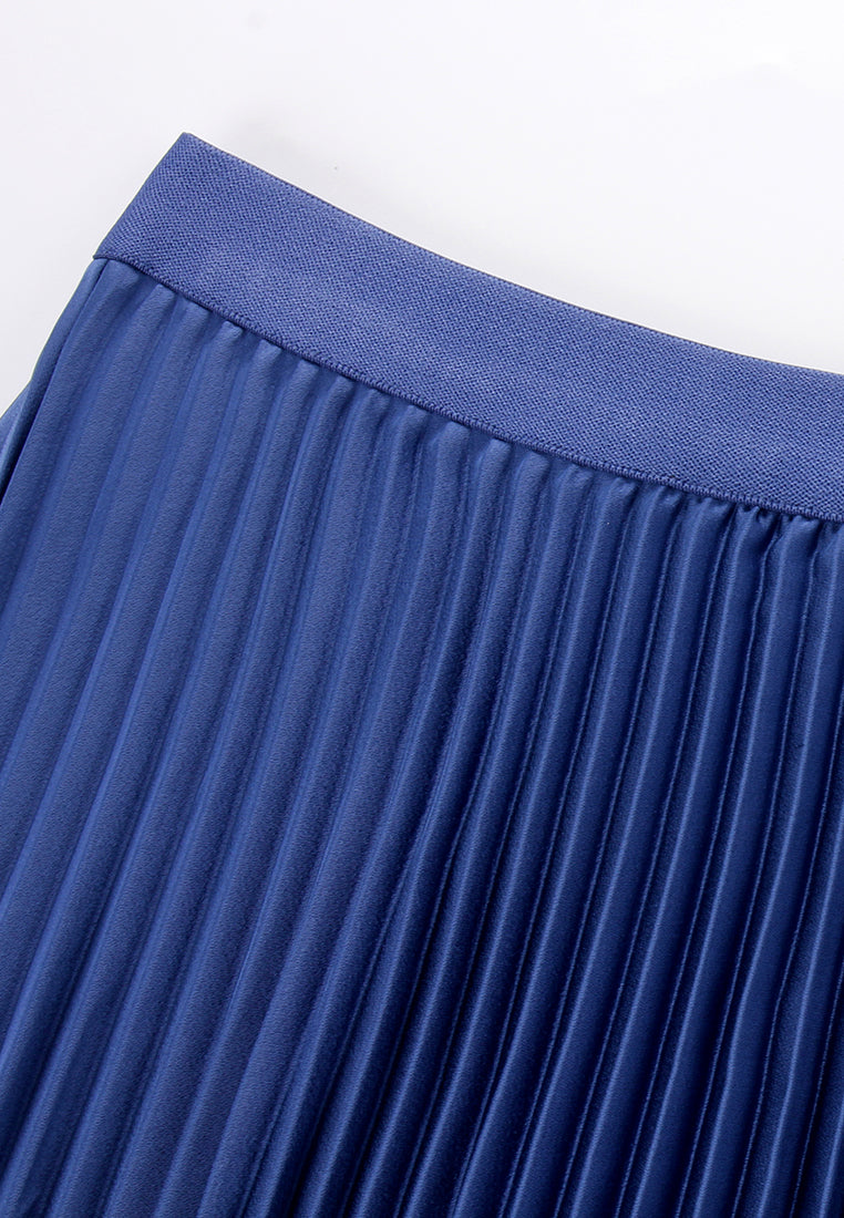 Silk Crepe Satin Pleated Skirt