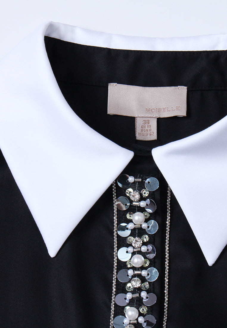 Contrasting-Lapel Embellished Shirt