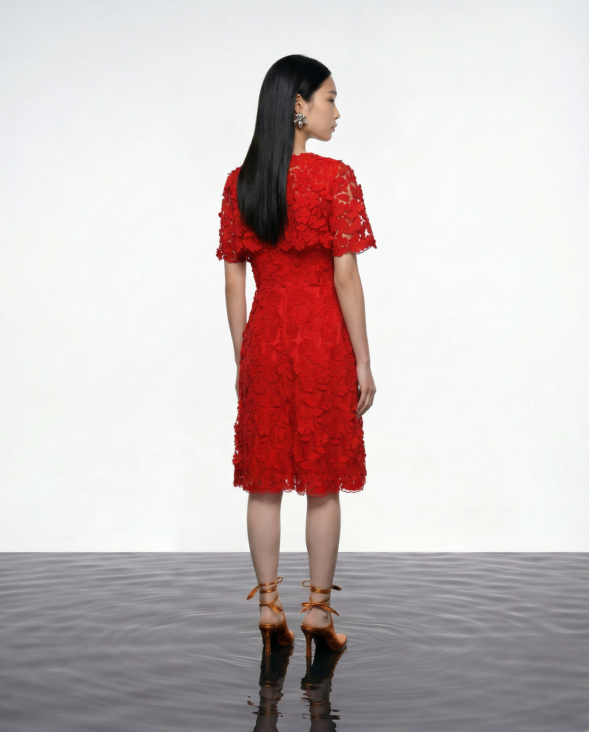 Scarlet Bloom Appliqué Dress