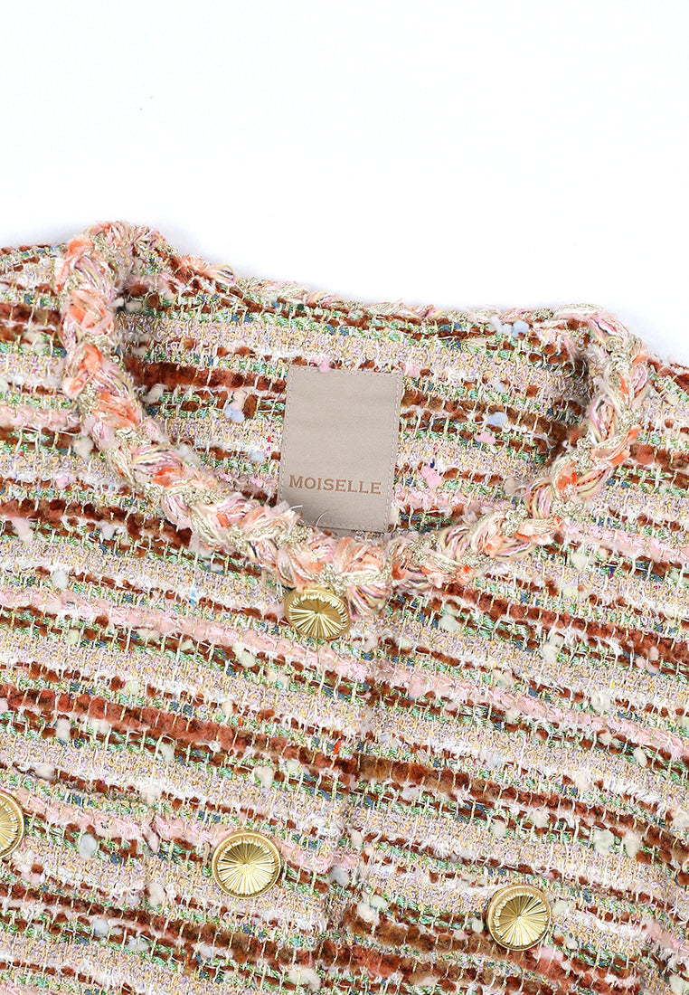 Rose Tweed Rayure Doré Jacket