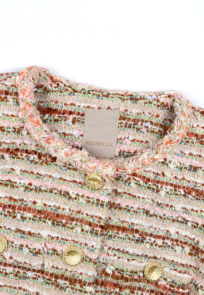 Rose Tweed Rayure Doré Jacket
