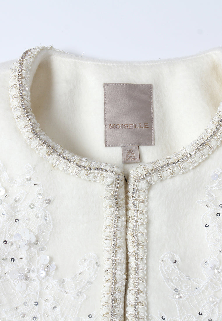 Éclat Fleurie Veste Brodée Blanche