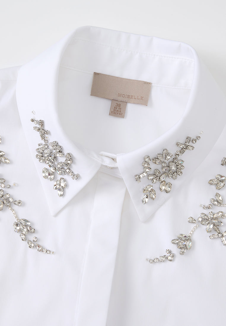 Crystal-detail Concealed-fastening Shirt