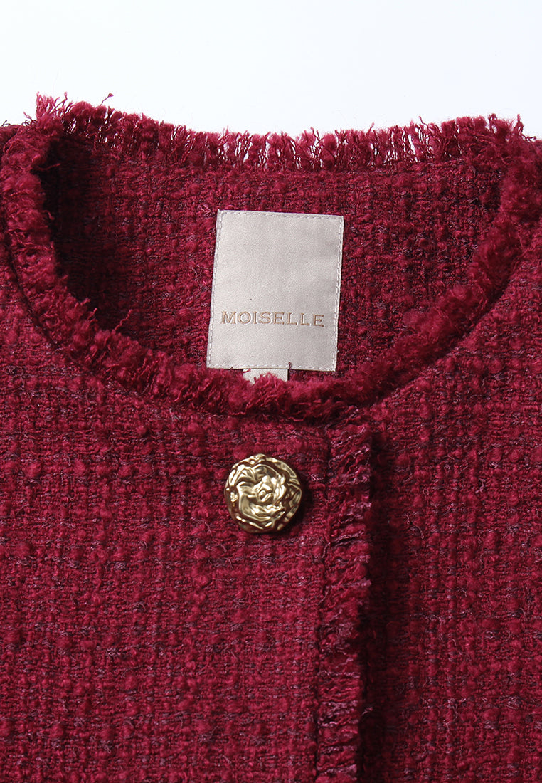 Bordeaux Bijou Tweed Coat