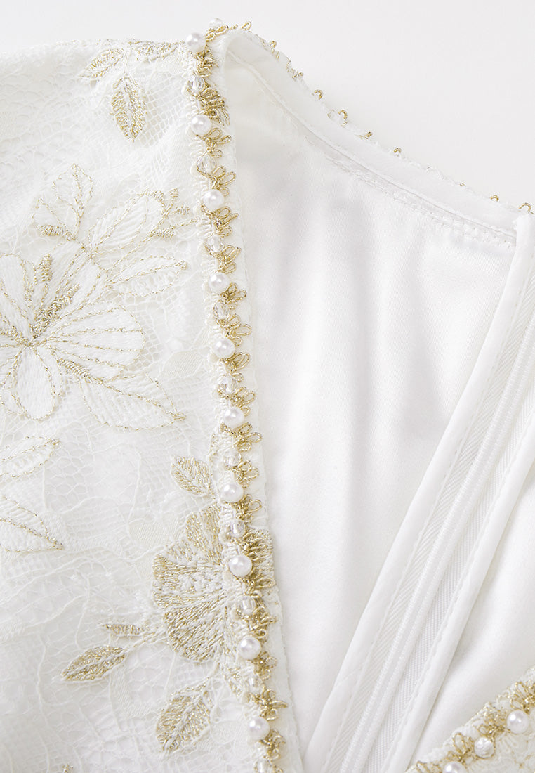 Embellished-trim Lurex Floral-appliqué Lace Dress