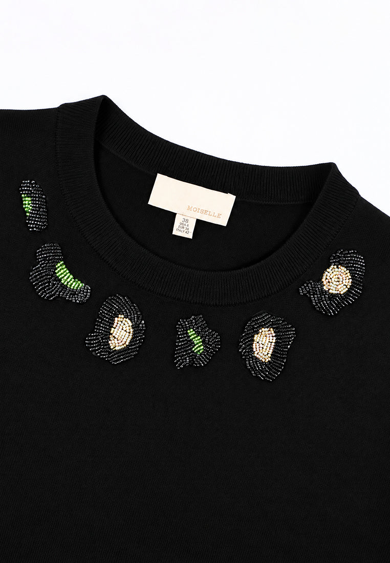 Noir Camélia Embellished Knit Sweater