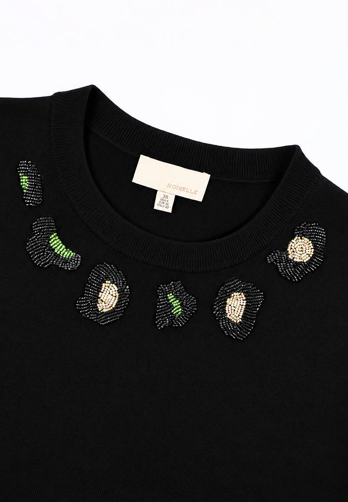 Noir Camélia Embellished Knit Sweater