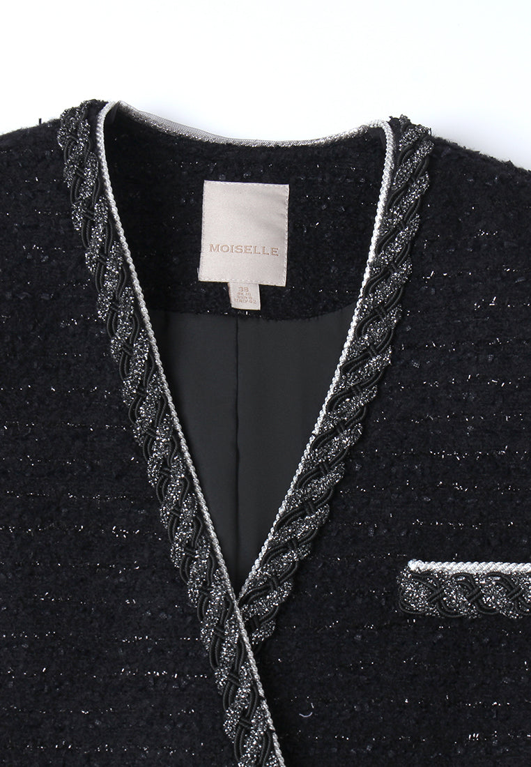 Contrast Trim Tweed Coat