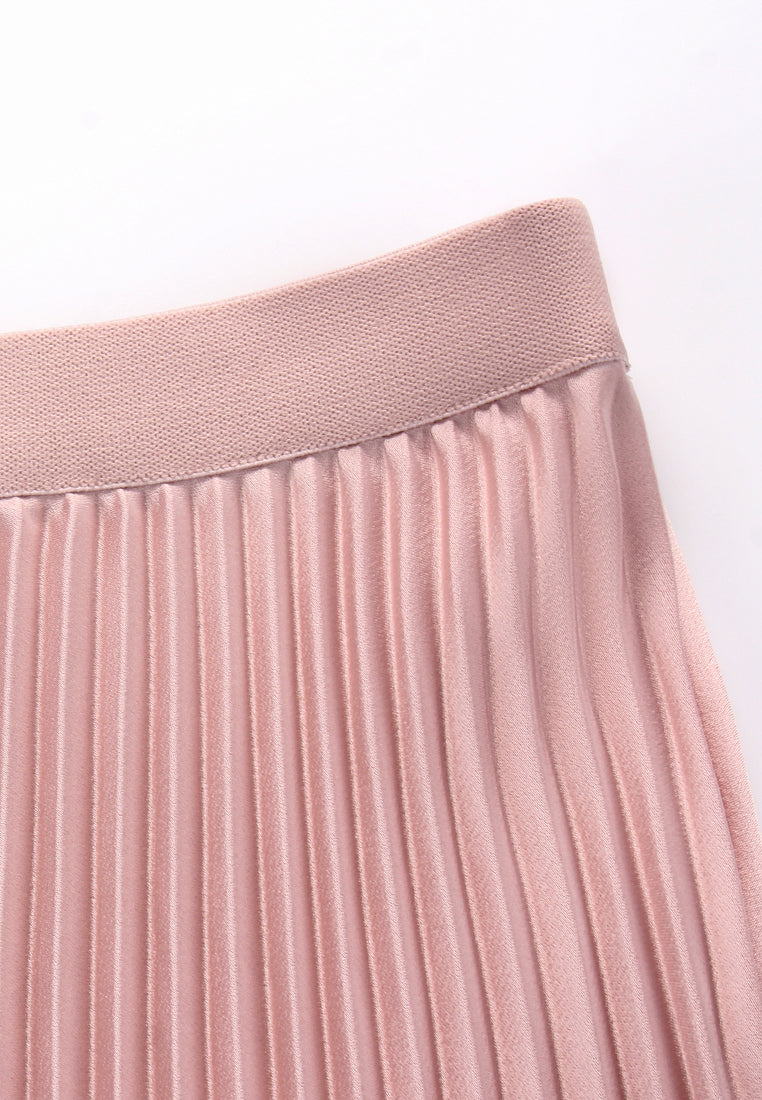 Silk Crepe Satin Pleated Skirt