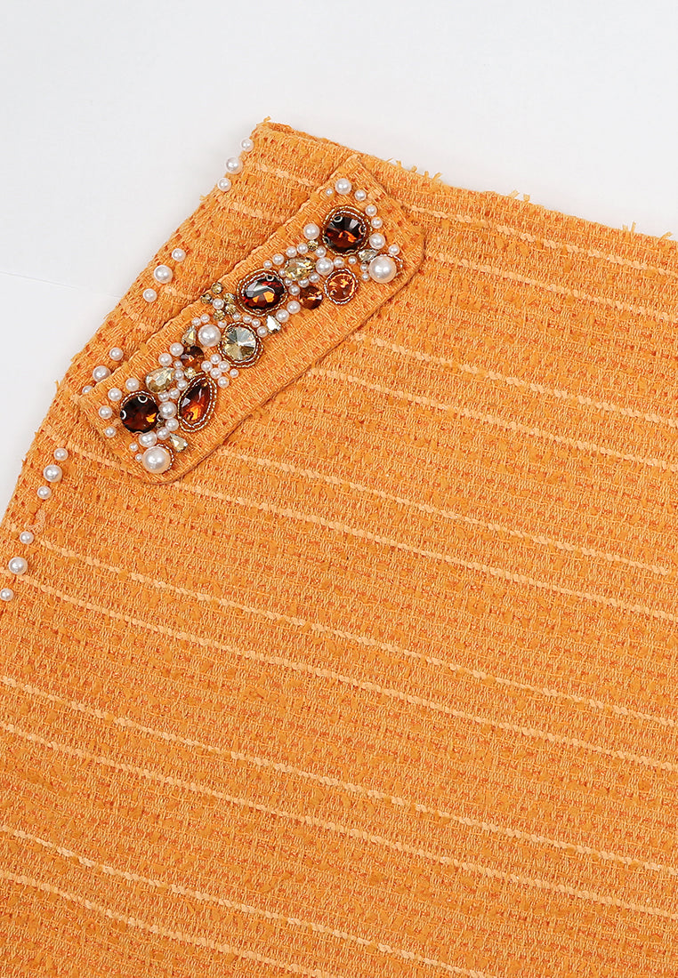 Orange Tweed Bijou Flap Skirt