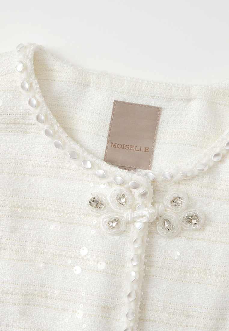 Striped Embellished knot Button Jacket