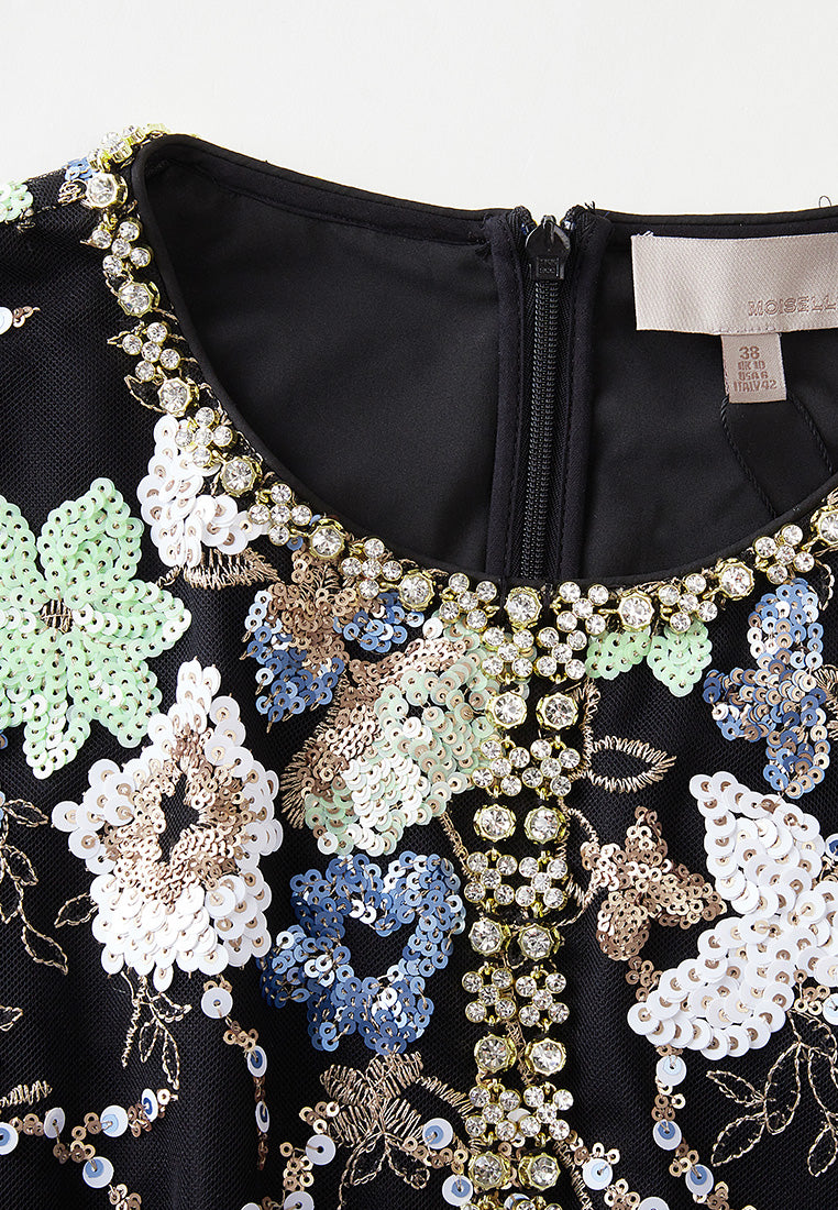 Sequin-detail Crystal-detail Embroidered Mesh Dress