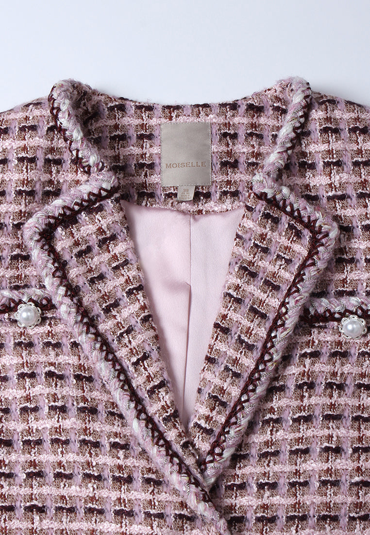 Rose Étoilé Manteau en Tweed Carreaux