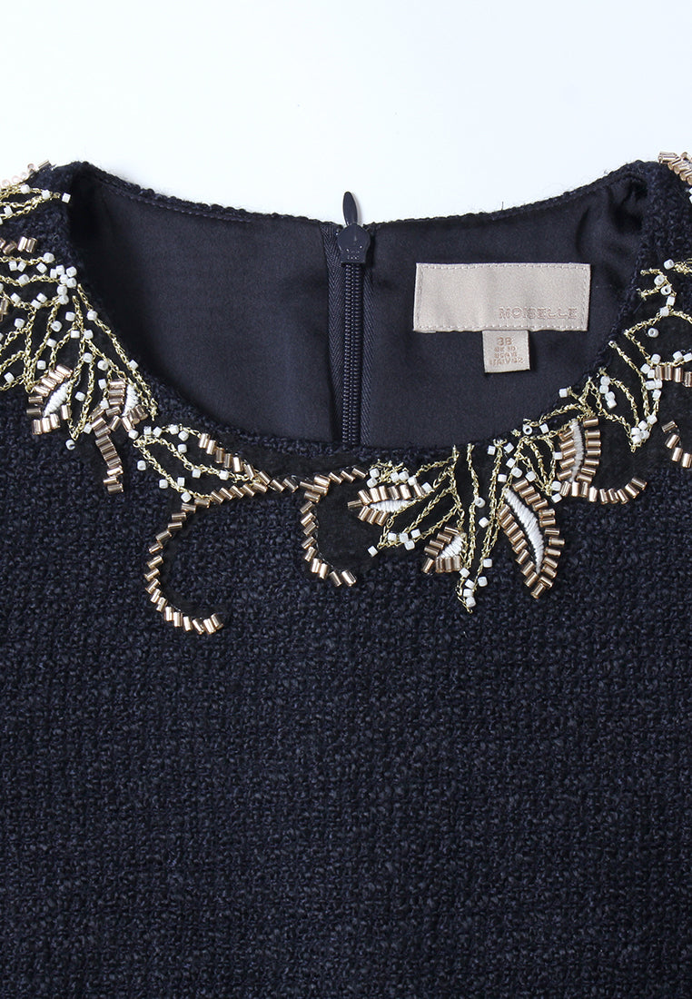 Lueur Embellished Neckline Tweed Dress
