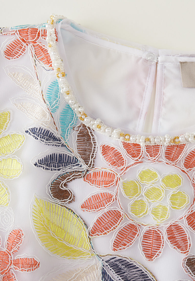 Colorful Embroidered Embellished-trim Shirt