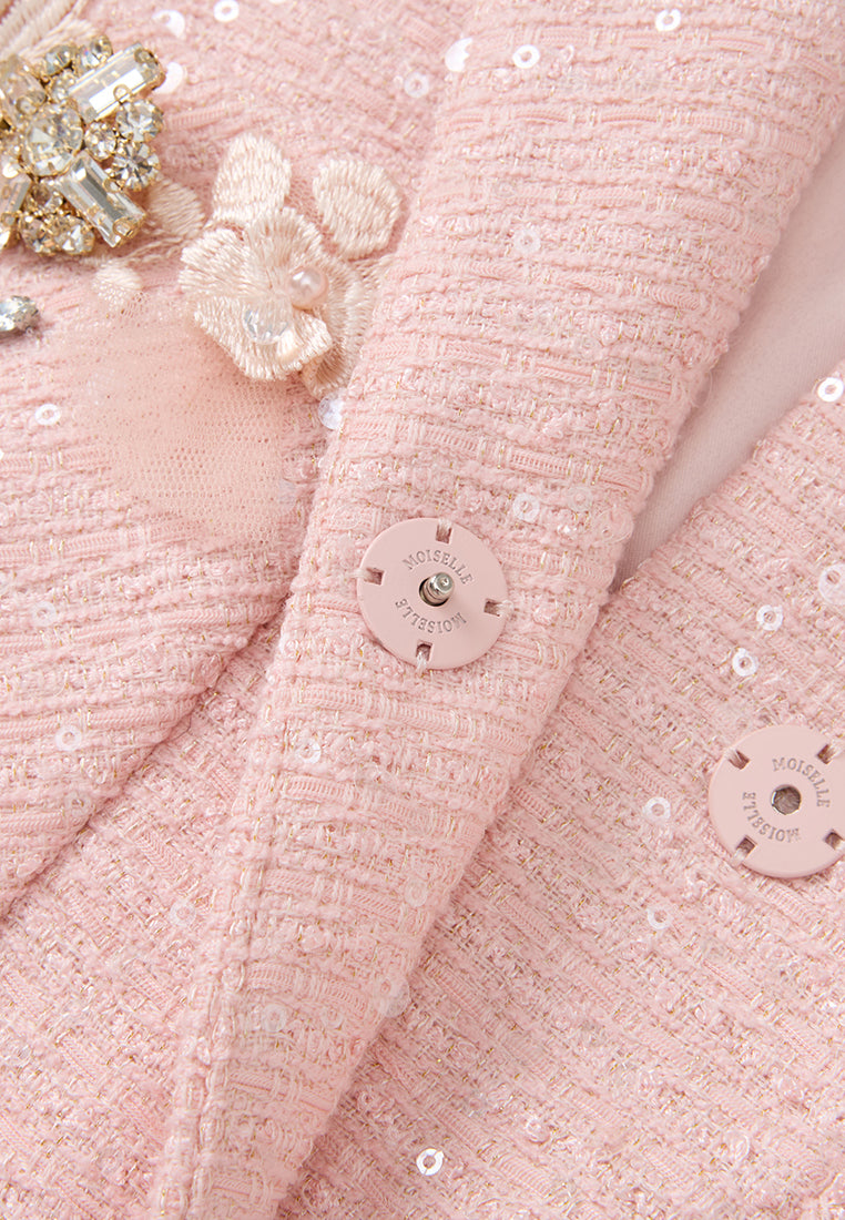Appliqué-detail Crystal-button Cropped Tweed Jacket