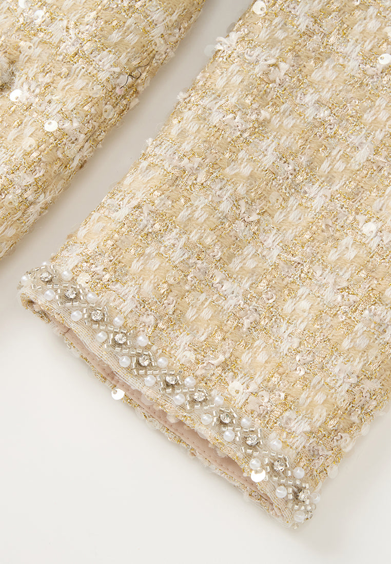 Lurex Checked Tweed Sequin-detail Embellished Dress