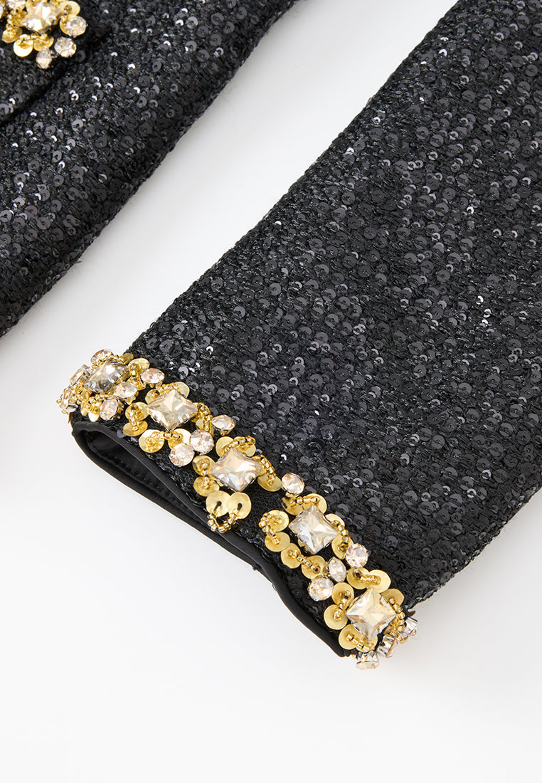Contrasting Embellished-trim Sequined Jacket