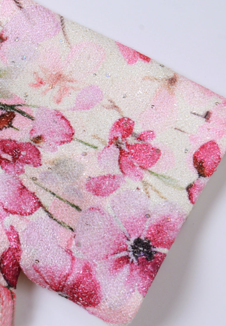 Flower-Motif Embellished Tweed Dress